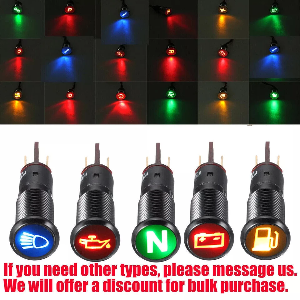 LED Dash Panel Warning Pilot Light 8-16mm Indicator Lamp  Black Car Boat 12V-36V - Image 2 of 4