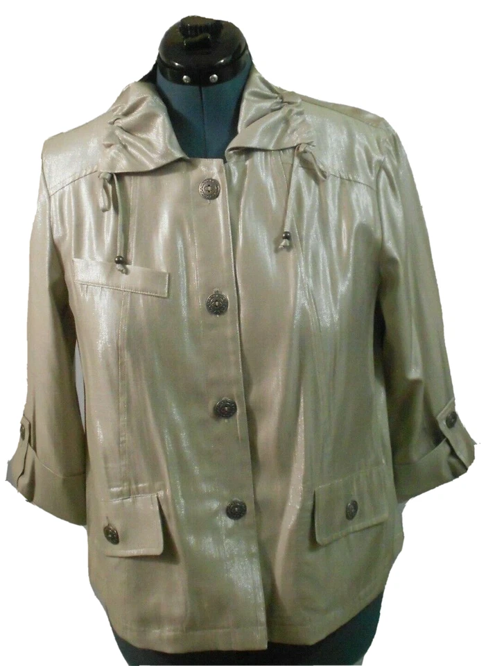 Ruby Rd Women's Rayon Blend Gray Jacket Drawstring Hi-Stand Collar Size 10 - Image 2 of 4