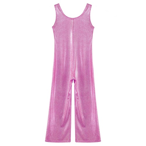 Kids Girl's Bodysuit Workout Rompers Gymnastics Leotard Metallic Jumpsuit Stage - Picture 12 of 92