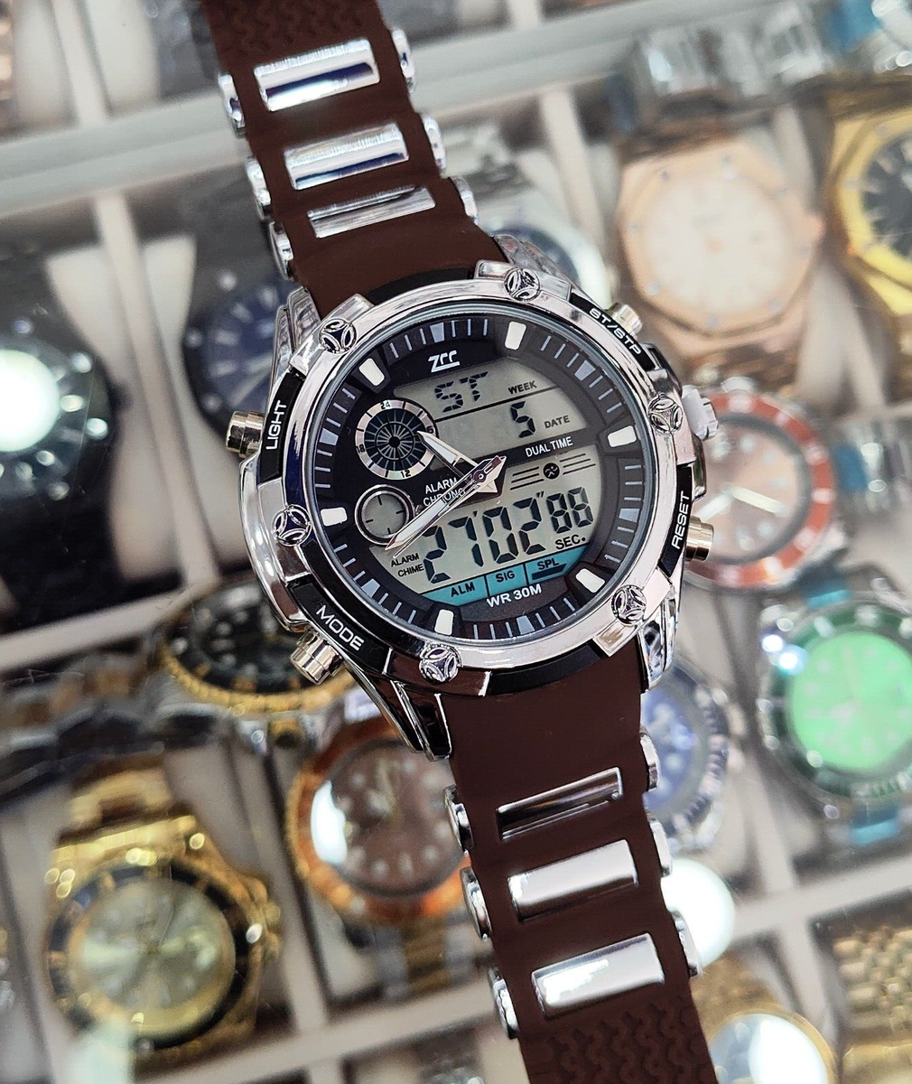 Sportivo Orologi da Polso Uomo Donna Ragazzo Bambini LED Digitale Analogico Quarzo Multifunzionale Orologio Impermeabile Plastica e Gomma Orologio Doppio Tempo Cronometro Sveglia (Piccolo Verde