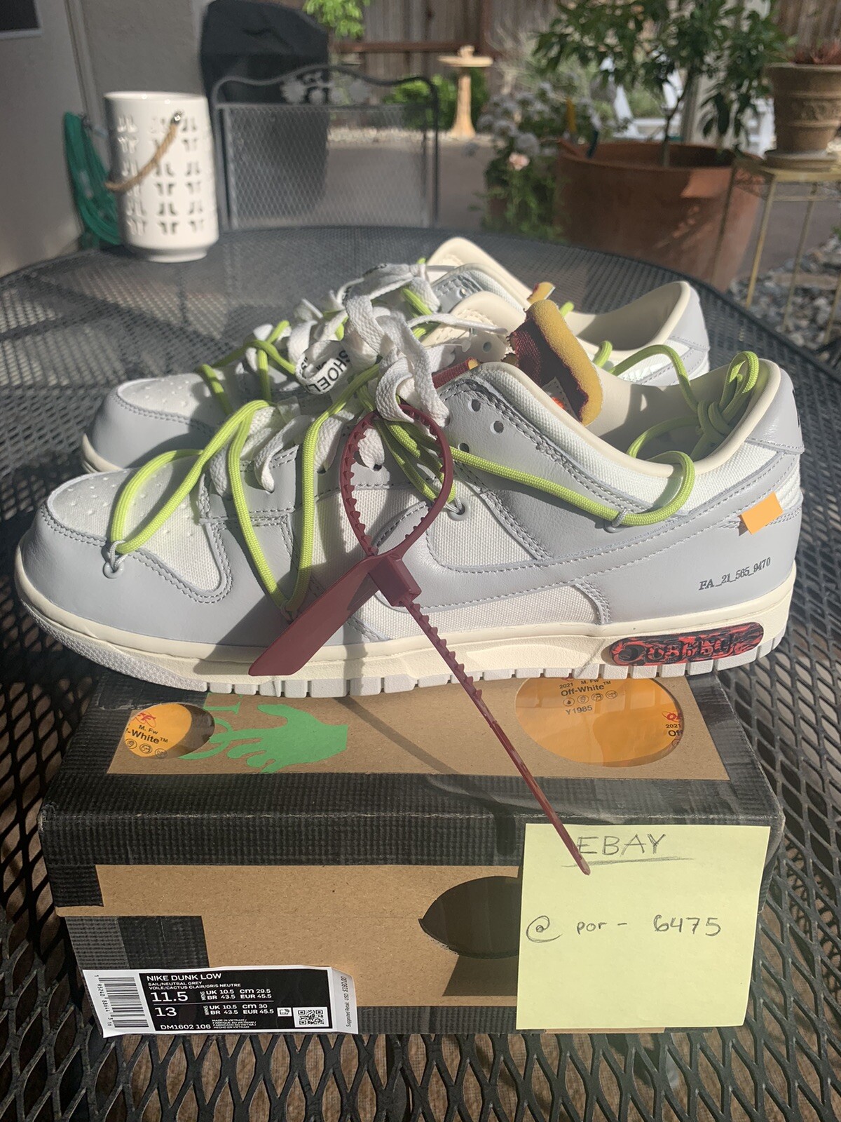 OFF WHITE X NIKE Size 11.5 Nike x Off White Dunk Low 'Lot 08 of 50' Sail Neutral Gray DS New