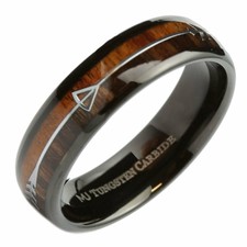 Koa Pear Wood in Black Plated Tungsten Carbide Arrow Wedding Ring 6mm