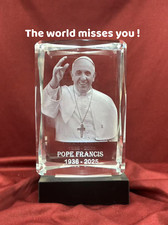 Crafted for Pope Francis 3D Crystal Engraved Cube Image: The World Misses You