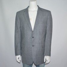 JOS A BANK Signature Silk Wool Gray Plaid Two Button Sport Coat Sz 44L