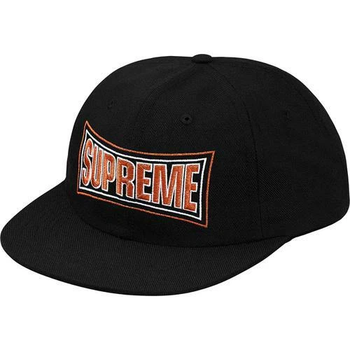 Chapeau de baseball Supreme Metallic Arc 6 panneaux hommes OS noir brodé logo casquette SS18