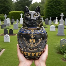 Pet Urn Canopic Jar Statue Bastet Cat Goddess for Puppy Kitten Dog or Cat