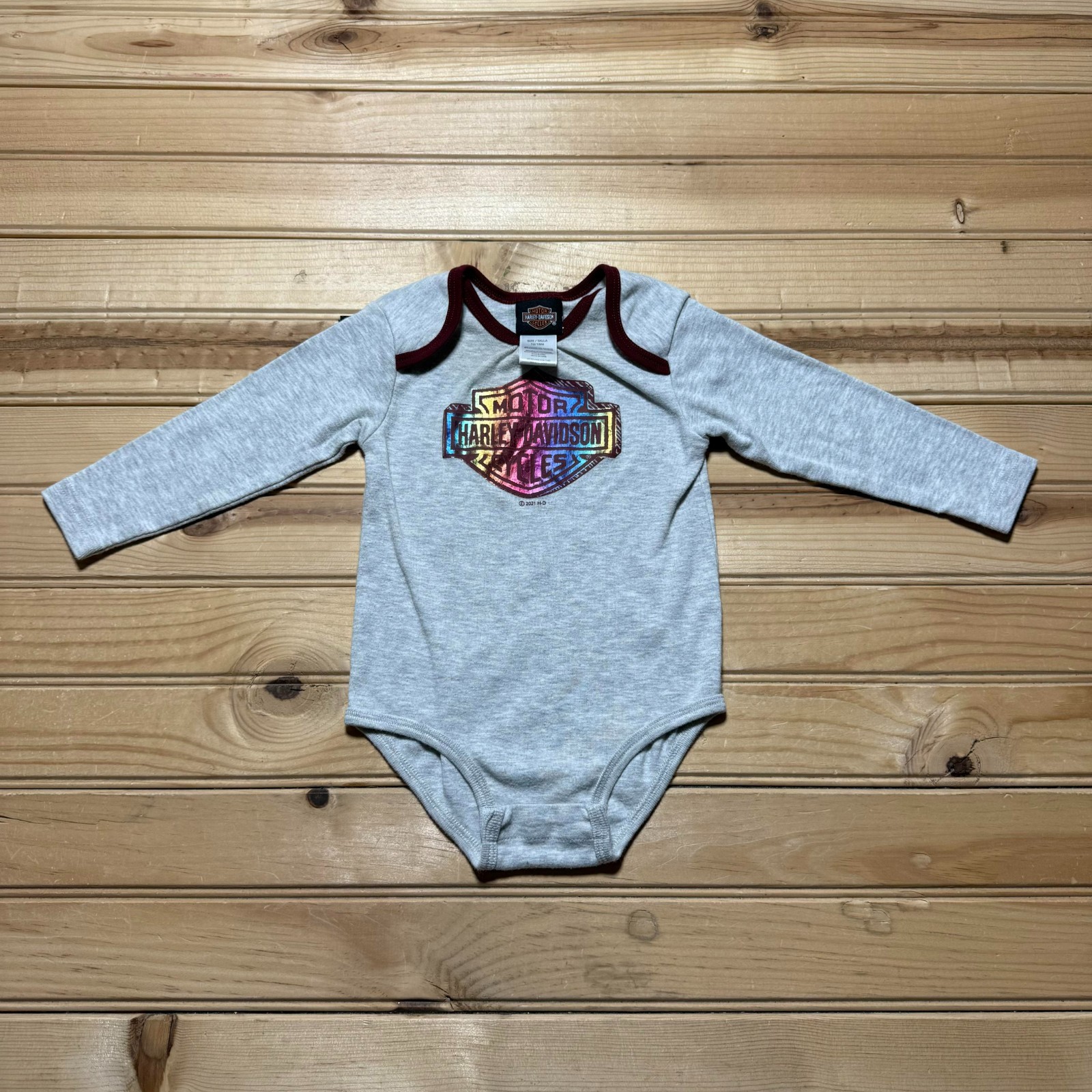 Harley Davidson Colorful Metallic Creeper Long Sleeve Bodysuit Baby Size 12/18M