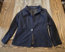 XOXO Women's Black Lace Sleeve Blazer Jacket Open Front 1 Button Career Size S