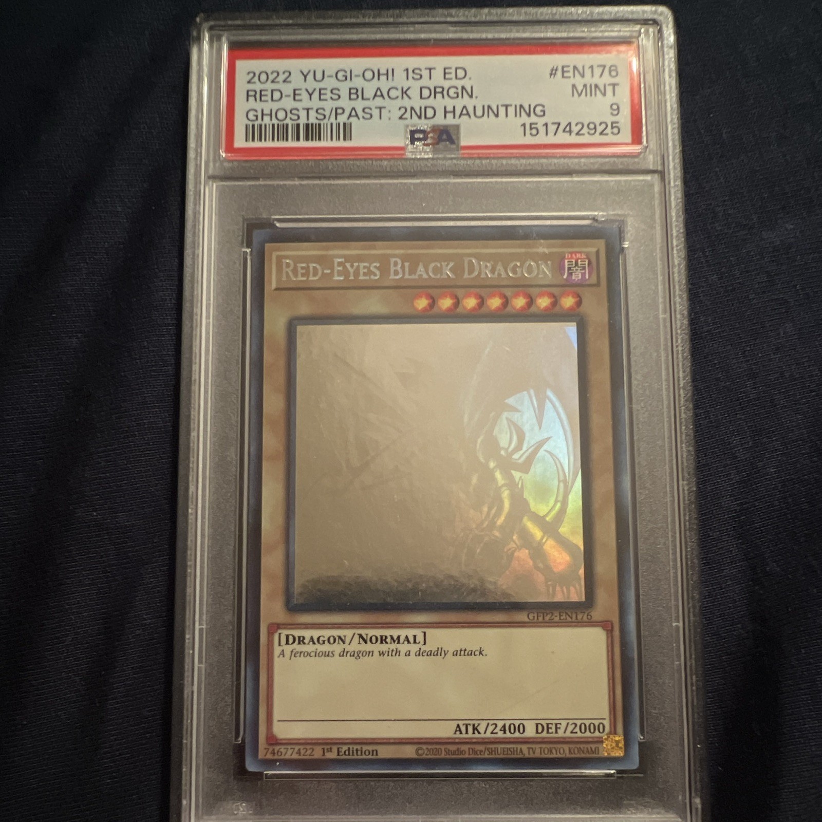Konami Yu-Gi-Oh! Red-Eyes Black Dragon Ghost Rare GFP2-EN176 1st Ed PSA 9 view 1