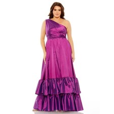Mac Duggal 68527 Ruffle Skirt One Shoulder Dress Purple Size 14W NWT plus