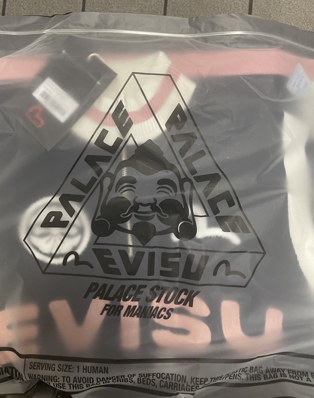 Palace SS26 Evisu Designer Cycle Knit S/S Top Navy Blue Size Small in hand image 3