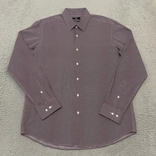 Hugo Boss Shirt Mens 43/17 Maroon White Eliott Regular Fit Button Up Made Italy