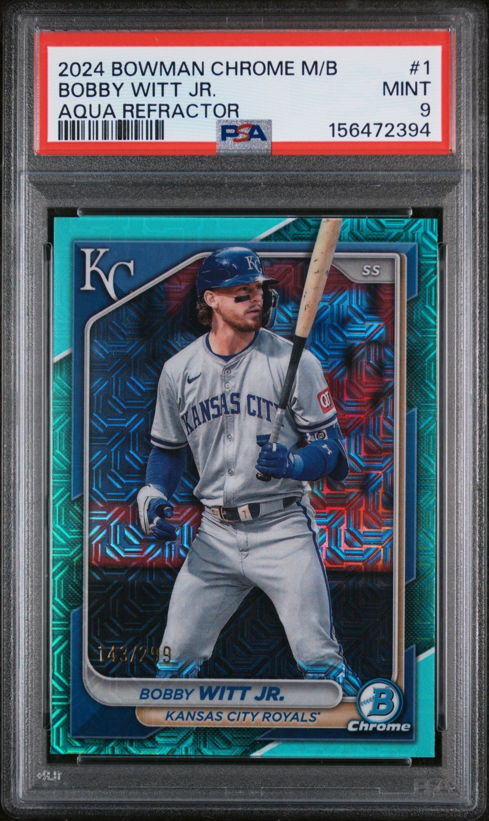2024 BOWMAN CHROME MEGA BOX 1 BOBBY WITT JR. AQUA REFRACTOR PSA 9 view 1