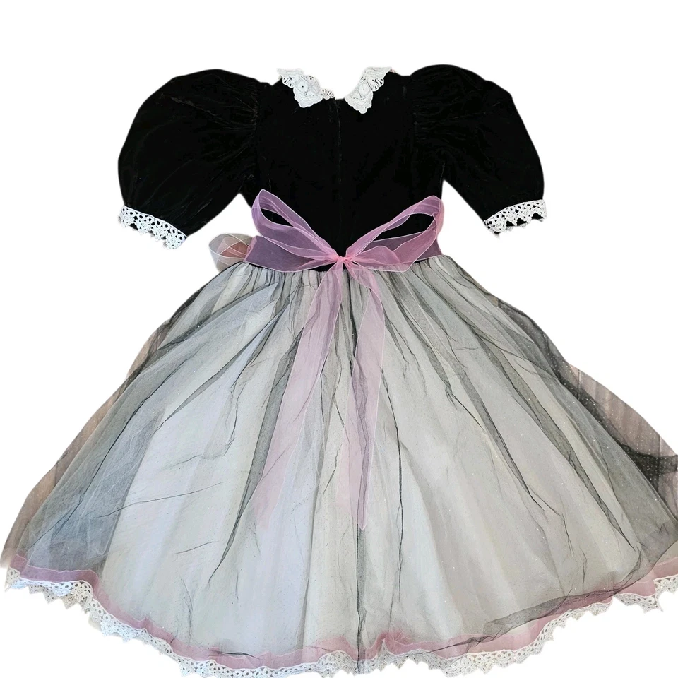 Vestido de fiesta recital de concurso de los 90 para niñas talla 6 falda de tul terciopelo negro de colección EE. UU. Foto 4 de 4