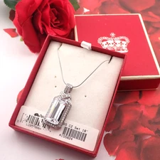 VTG Sterling Silver CZ Diamonique Clear Pendant 18" Chain Necklace in Orig Box