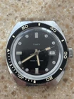 Timex Dive Watch Men 36mm Black Dial Silver Tone Date Round Runs Manual Wind VTG