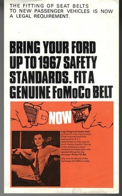 Ford FoMoCo Zubehör Sicherheitsgurte 1967 UK Markt Einzelblatt Verkaufsprospekt