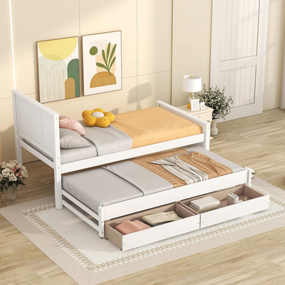 #ad Classic Solid Wooden Bed Farme with Trundle Bed and Drawers Storage Sofa Bed for $482.99