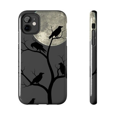 Iphone 16 Pro Tough Phone Case Goth Gray Murder of Crows Ravens Shockproof
