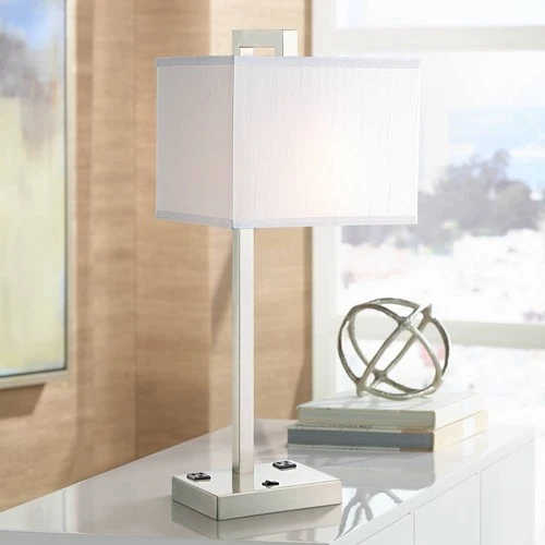 Lite Source Contento 27" Modern Polished Steel Table Lamp with Outlets - Picture 1 of 2