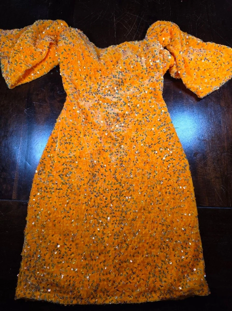 open lace back dress Sparkly Orange Sequins Mermaid Long Prom Dress main image 0