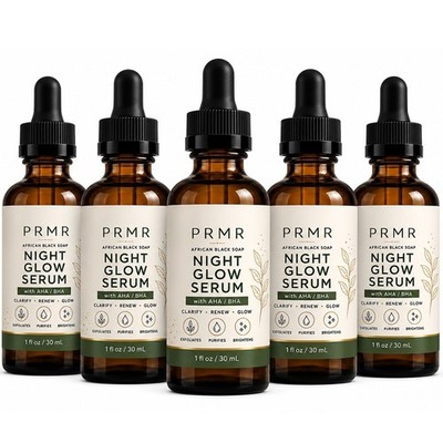 PRMR Night Glow Serum with AHA/BHA Overnight Skin Renewal Facial Serum - 1 Fl Oz