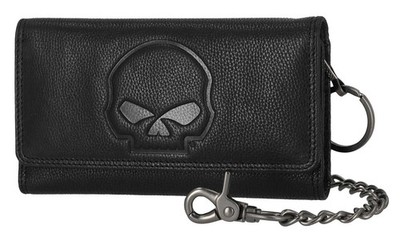 Harley-Davidson Mens Skull Embossed Trucker Chain Leather Wallet Black MWM091/08