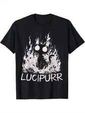 Men'S Lucipurr Gothic Pun T-Shirt - Funny Black Cat in Flames Graphic Tee, 100%