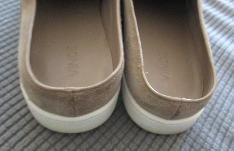 VINCE Mujer Tostado Gamuza Cuero Sin Cordones Zapatillas Mula Talla US 9M Foto 3 de 4