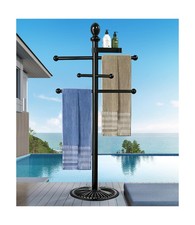 Pool Towel Rack Outdoor, 6 Bars with Top Tray Metal Heavy Duty Never Tilt Poo...