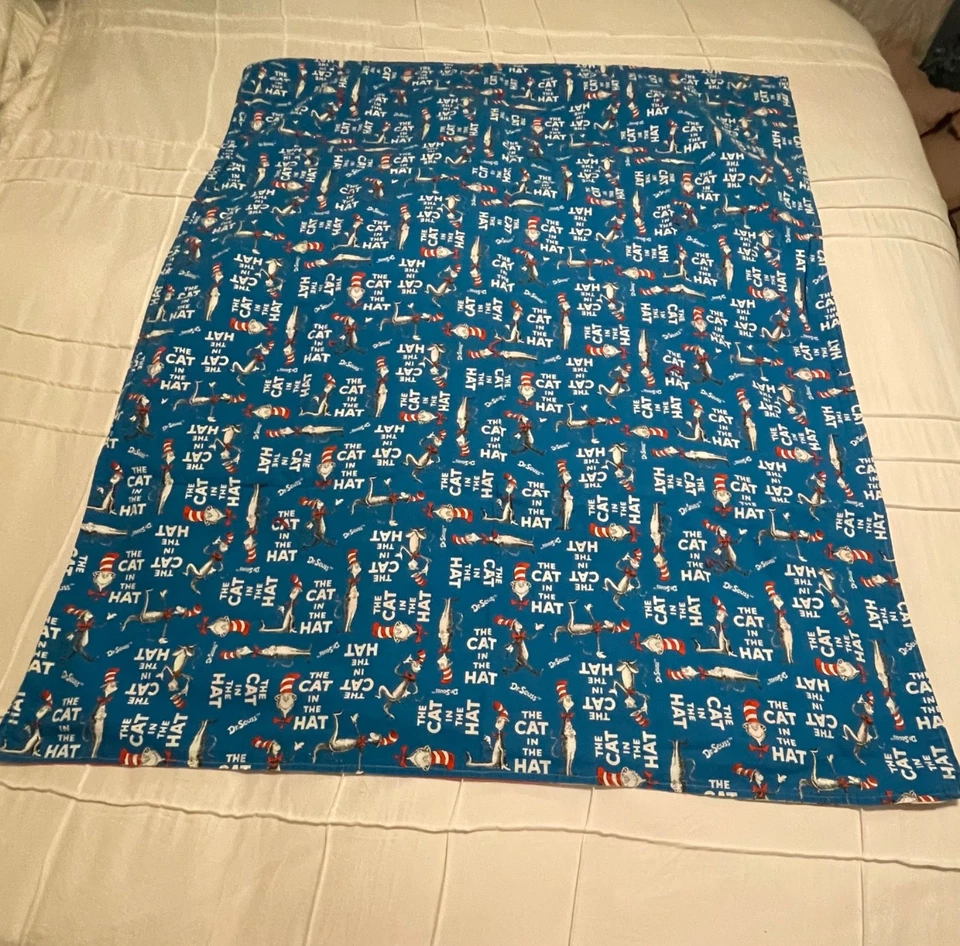 Manta reversible hecha a mano Dr. Seuss gato en el sombrero niño 50 x 40 Foto 2 de 2