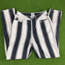 Vintage BDG Urban Outfitters White Navy Striped High Rise Mom Jeans Sz W26