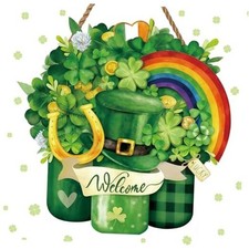 St. Patrick's Day Door Sign Wooden Hanging Decor with Rope Green Shamrock
