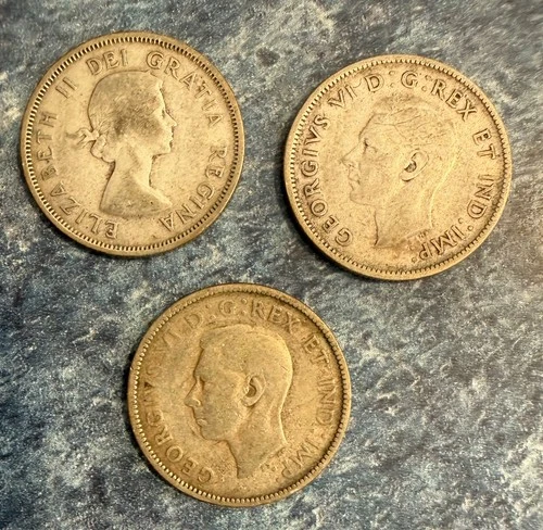 1 1954 Queen Elizabeth quarter 1 1943 King George 1 1944 King George 80% silver