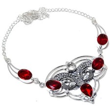 Red Garnet Gemstone 925 Sterling Silver Handmade Jewelry Necklace Size 18