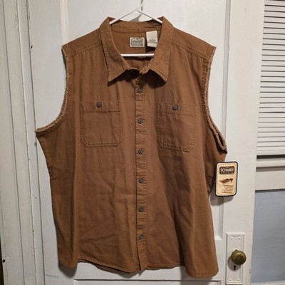 C.E. Schmidt 2X Workwear Camel Brown Canvas Shirt/Vest Frayed Sleeveless