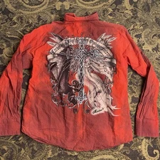 Vtg Y2K Mission Cyber Punk Goth Cross Spirits Long Sleeve Shirt Mens Size L