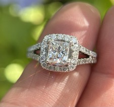 1.56 cttw 14K WG PRINCESS CUT DIAMOND HALO ENGAGEMENT RING & BAND w/certificate