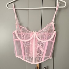 New Skims Embroidered Tulle Cropped Corset Bubble Gum Pink XS NWT Lingerie