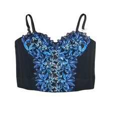 Victorias Secret Floral Embroidered Mesh Bustier Corset Top Black Blue 36B NWT