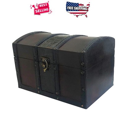 Wooden Storage Box with Lock Vintage Treasure Chest Home Decor Organizer 8.5''