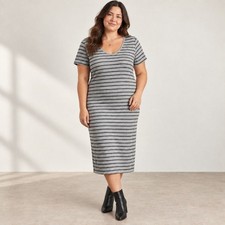 Philosophy Republic Grey And Black Striped Midi Knit Dress Size Large