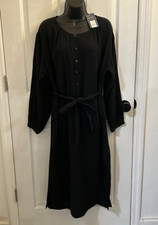 Universal Thread Black Belted Button Midi Dress Medium NWT Sleeve Pockets Womens