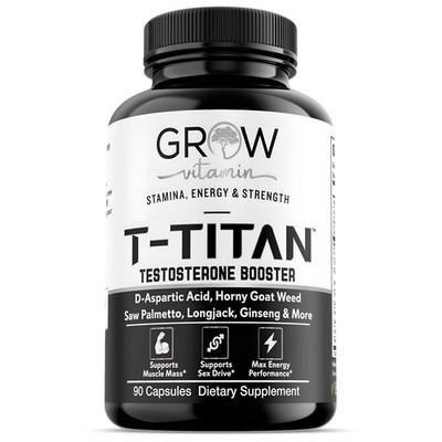 GROW  T-TITAN Testo Booster + - Muscle Growth, Energy, Libido Capsules 90ct