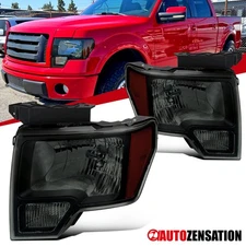 Fit 2009-2014 Ford F-150 Black/Smoke Headlights Head Lamps Left+Right 09-14