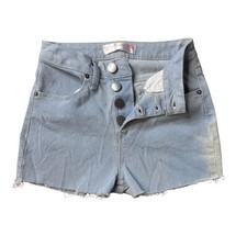 No Boundaries Denim Shorts Womens 3 Light Wash Button Fly Raw Hem NJ38B788K