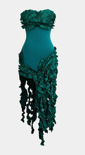 Women's Green Strapless Sweetheart Ruffle Solid Bodycon Knee Dress Sz S