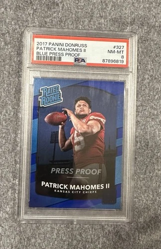 Panini 2017 Donruss Patrick Mahomes II Press Proof Blue #327 PSA 8