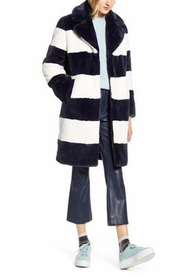 Nordstrom Halogen x Atlantic-Pacific x1 Stripe Blue White Ultra Plush Soft Jacke