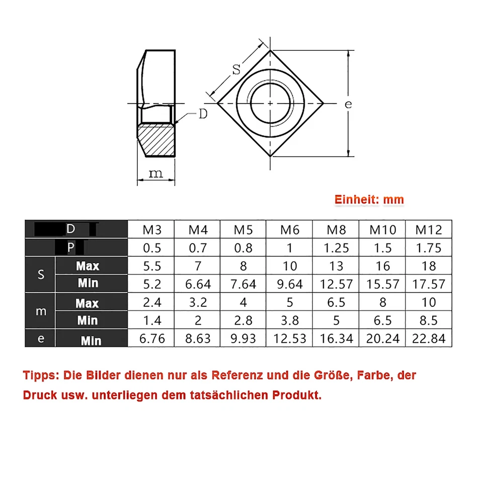 Vierkantmuttern Stahl Verzinkt Gleitmutter M3 M4 M5 M6 M8 Farbe / Weiß Metrisch - Bild 2 von 4
